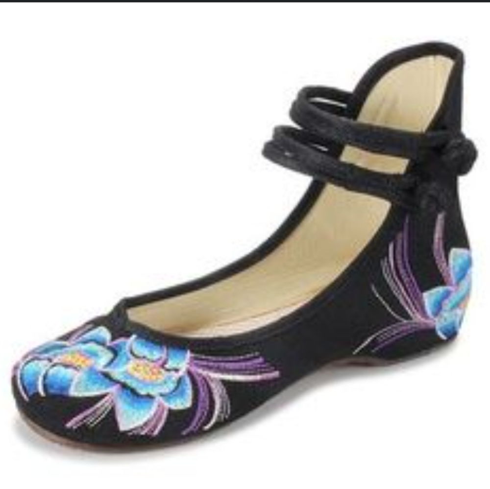 Chinese style vintage embroidery mary jane flats